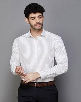 striped spread collared cotton shirt