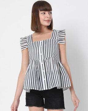 striped square-neck  top