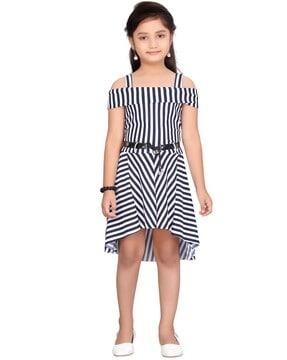 striped square neck a-line dress