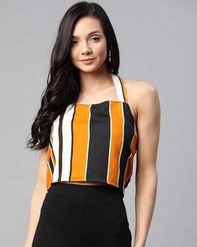 striped square-neck crop top