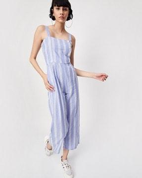 striped square-neck jumpsuit