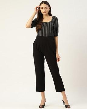 striped square-neck jumpsuit