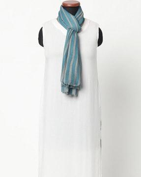 striped stole with frayed hems
