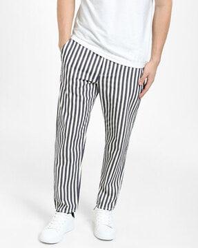 striped straight fit flat-front pants