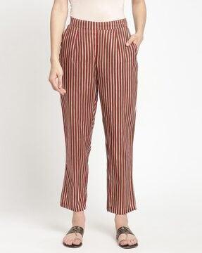 striped straight fit pants with insert pockets