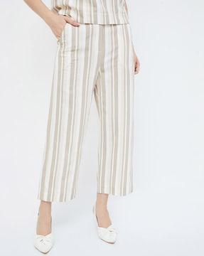 striped straight fit pants with insert pockets