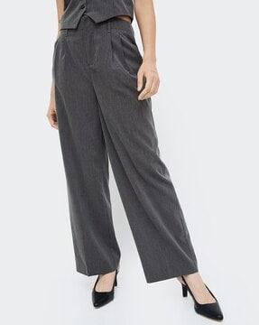 striped straight fit pleated trousers