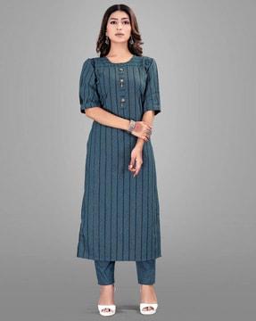 striped straight kurta & pants set