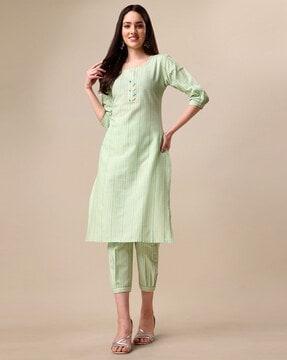 striped straight kurta & pants set