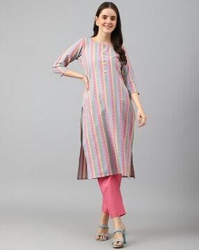 striped straight kurta & pants set