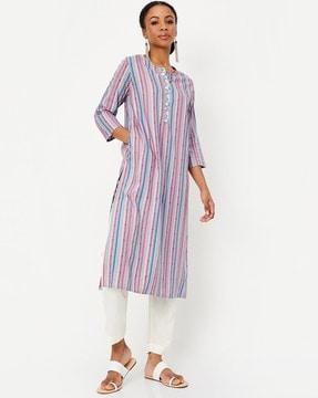 striped straight kurta & pants set