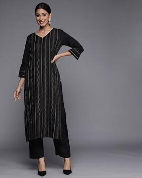 striped straight kurta & pants set