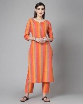 striped straight kurta & pants set