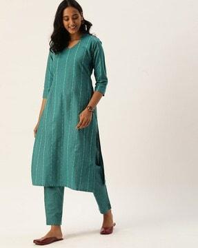 striped straight kurta & pants set