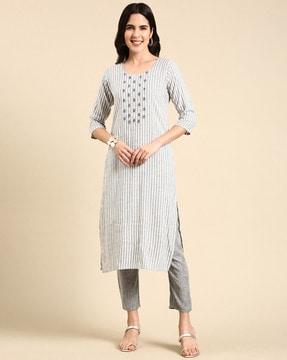 striped straight kurta & pyjamas set