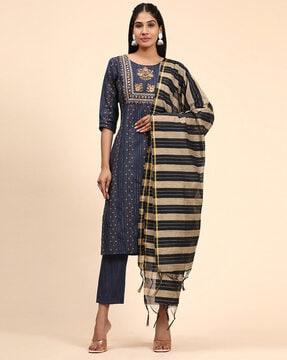 striped straight kurta set with dupatta