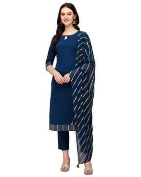 striped straight kurta set with dupatta