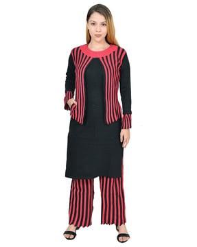 striped straight kurta set with insert pocket