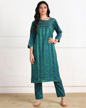 striped straight kurta set