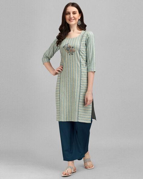 striped straight kurta set