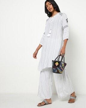 striped straight kurta set