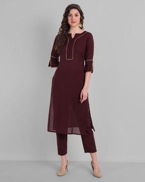 striped straight kurta set