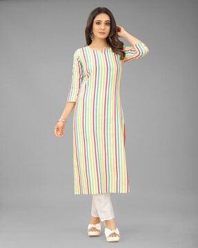 striped straight kurta set