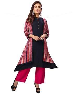 striped straight kurta set