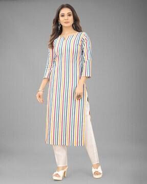 striped straight kurta set