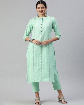 striped straight kurta set