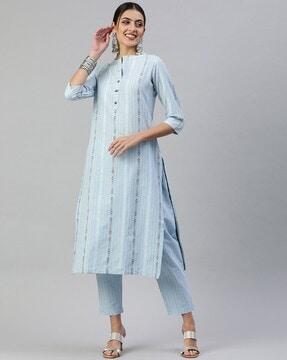 striped straight kurta set