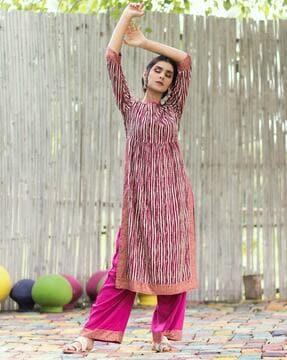 striped straight kurta set