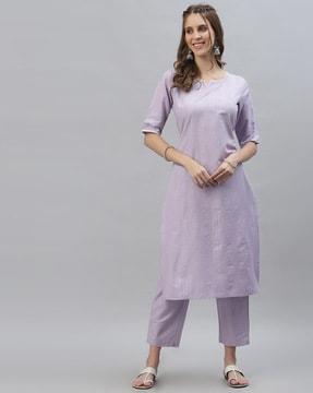 striped straight kurta set