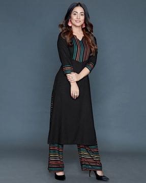 striped straight kurta set