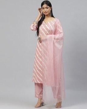 striped straight kurta set