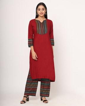 striped straight kurta set