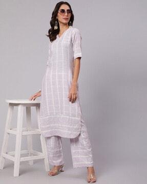 striped straight kurta set