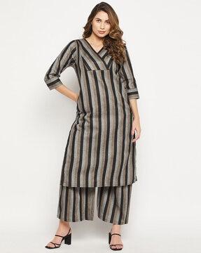 striped straight kurta set