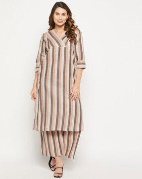 striped straight kurta set