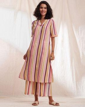 striped straight kurta set