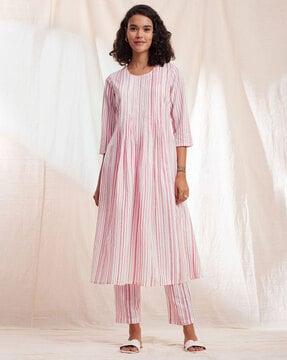 striped straight kurta set