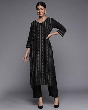 striped straight kurta set