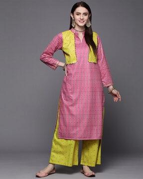 striped straight kurta set