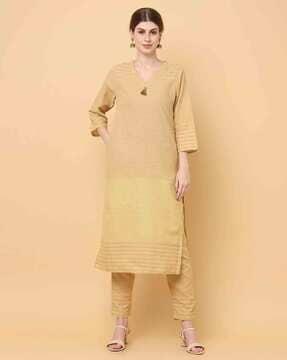 striped straight kurta set