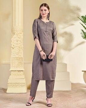 striped straight kurta set