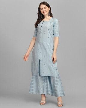 striped straight kurta suit set