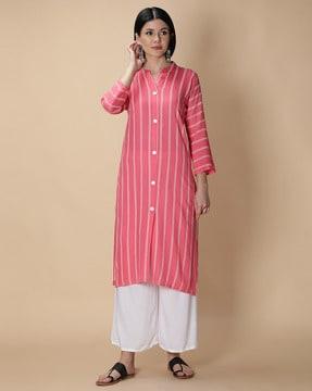 striped straight kurta suit set