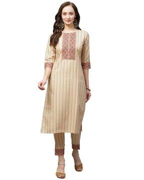 striped straight kurta suit set