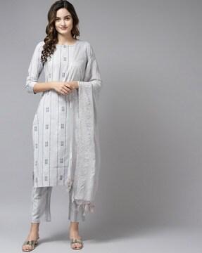 striped straight kurta suit set