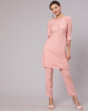 striped straight kurta suit set